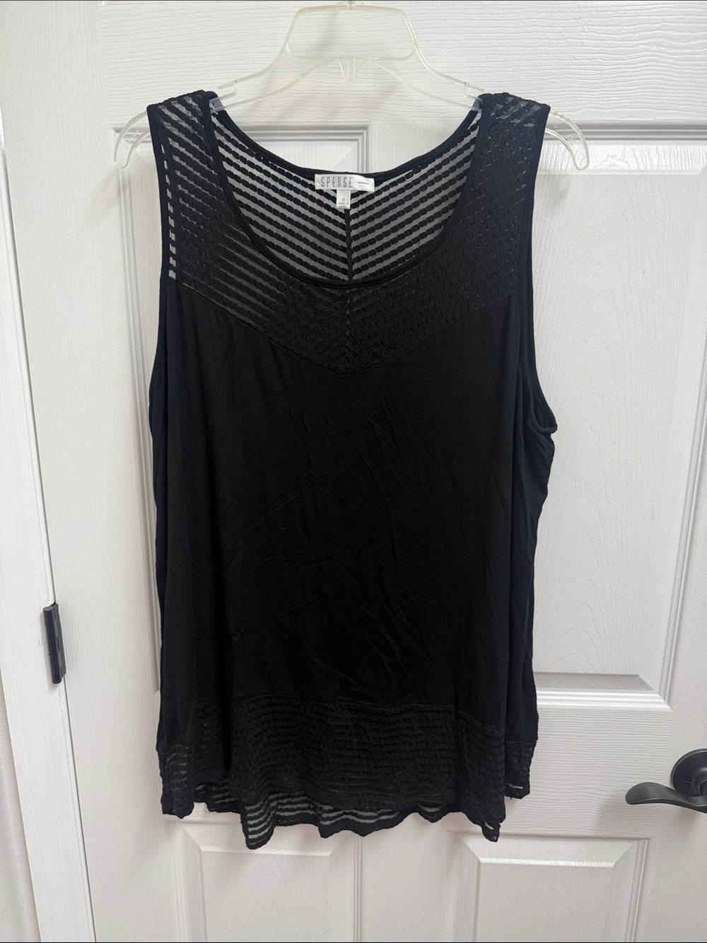 Spense Black Sleeveless Tank with Crochet & Mesh Accents 1X
